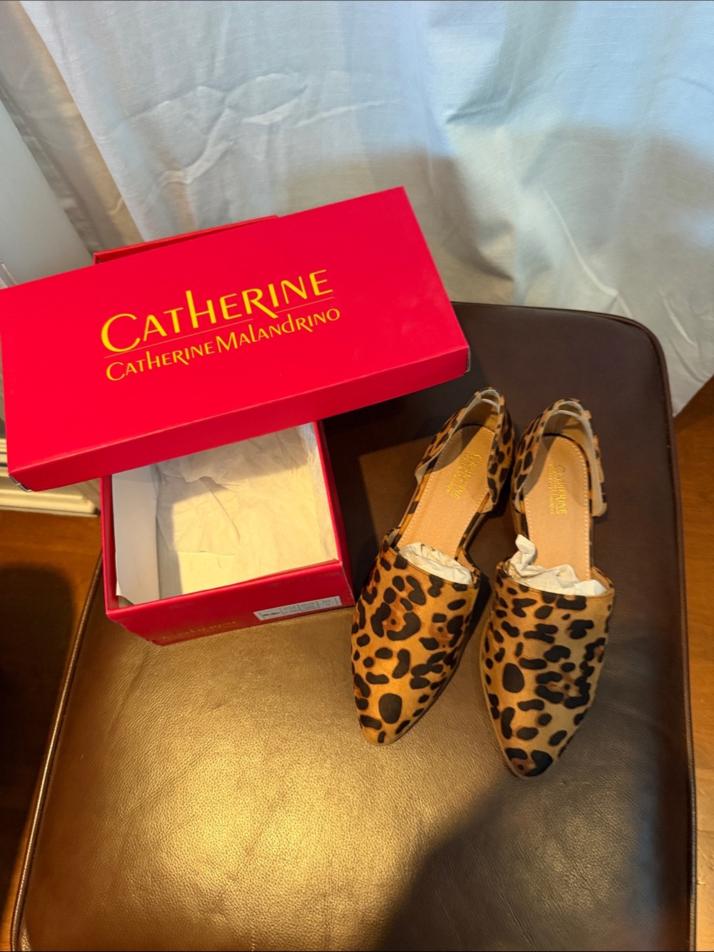 Catherine Malandrino Leopard Print Pointed Slingback Flats - Brown/Black